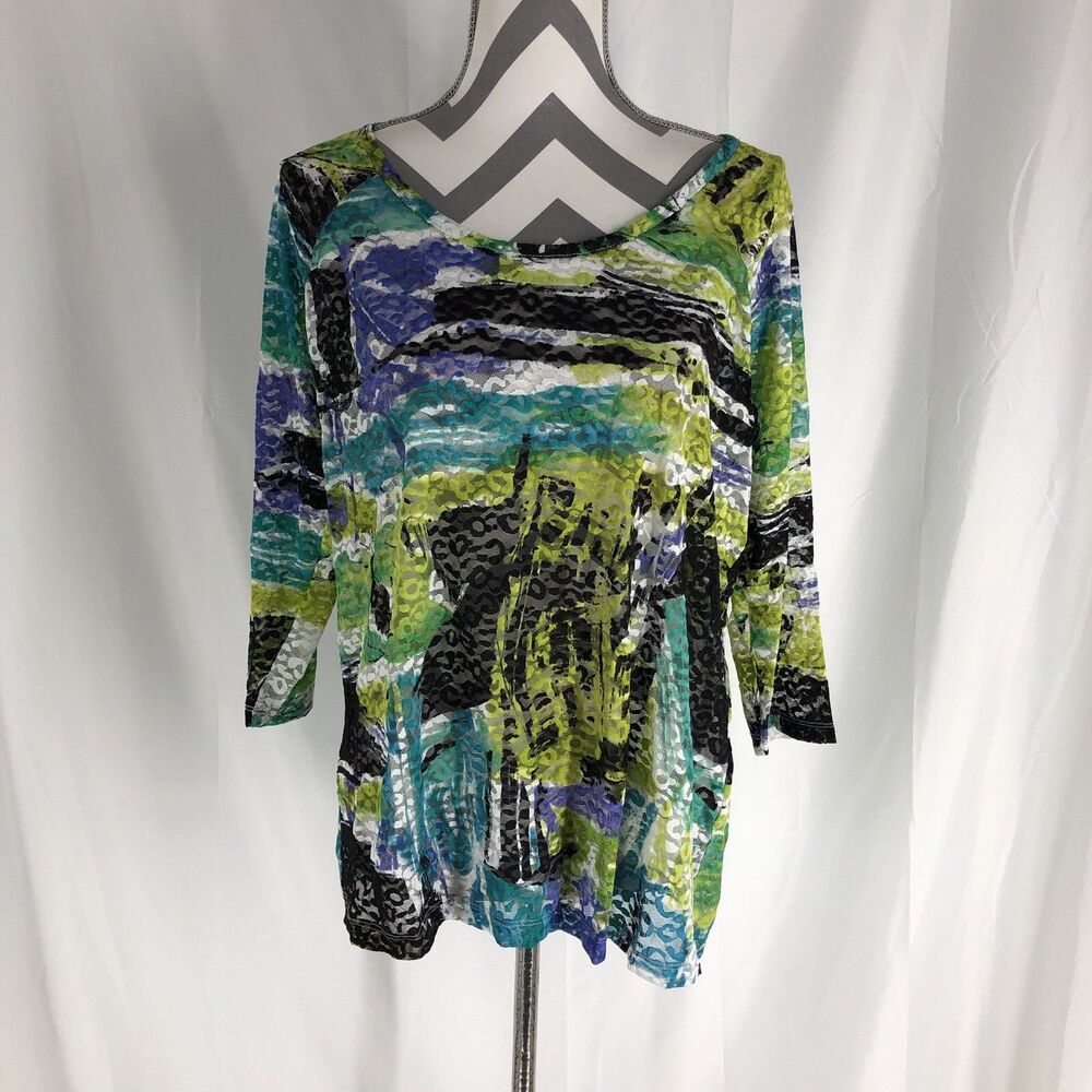 lynn Ritchie Silver multi-color sheer top tab sleeve XL